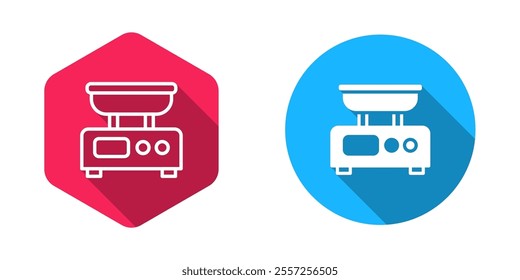 Filled and outline Electronic scales icon isolated with long shadow background. Weight measure equipment.  Vector