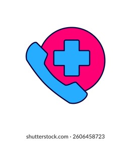 Filled outline Emergency phone call to hospital icon isolated on white background.  Vector