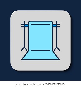 Gefüllter Umriss Leeres Fotostudio-Symbol auf blauem Hintergrund isoliert. Bildschirmhintergrund.  Vektor
