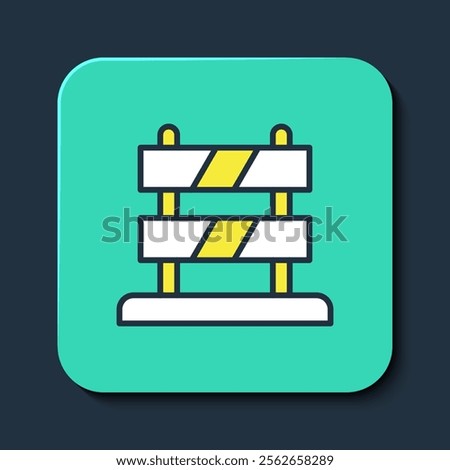 Filled outline End of railway tracks icon isolated on blue background. Stop sign. Railroad buffer end to destination. Turquoise square button. Vector