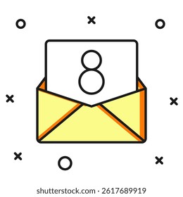 Filled outline Envelope with 8 March icon isolated on white background. Message love. Letter love and romance. International Happy Women Day. Flat filled outline style with shadow. Vector