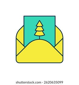 Filled outline Envelope with christmas party invitation card icon isolated on white background. Merry Christmas and Happy New Year.  Vector