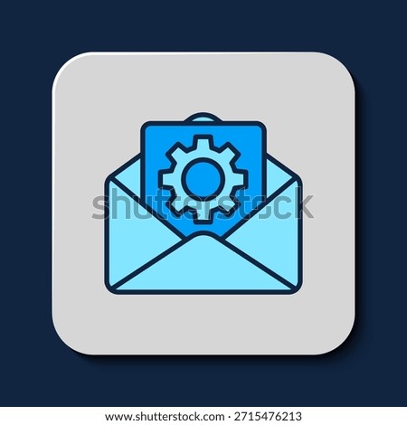 Filled outline Envelope setting icon isolated on blue background.  Vector