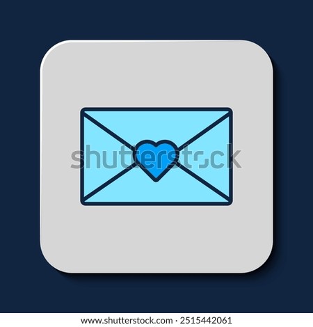 Filled outline Envelope with Valentine heart icon isolated on blue background. Message love. Letter love and romance.  Vector