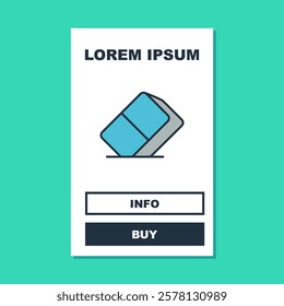 Filled outline Eraser or rubber icon isolated on turquoise background.  Vector