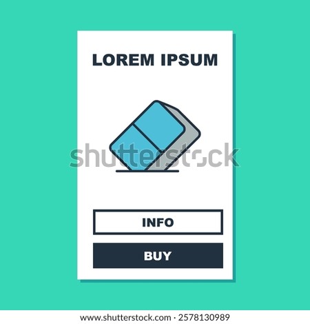 Filled outline Eraser or rubber icon isolated on turquoise background.  Vector