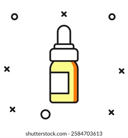 Filled outline Essential oil bottle icon isolated on white background. Organic aromatherapy essence. Skin care serum glass drop package. Flat filled outline style with shadow. Vector