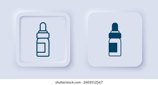 Filled and outline Essential oil bottle icon isolated on grey background. Organic aromatherapy essence. Skin care serum glass drop package. Square button. Vector