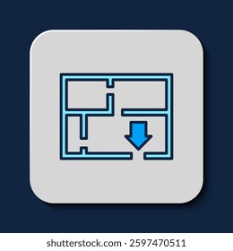 Filled outline Evacuation plan icon isolated on blue background. Fire escape plan.  Vector