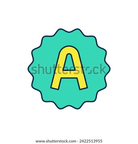 Filled outline Exam sheet with A plus grade icon isolated on white background. Test paper, exam, or survey concept. School test or exam.  Vector