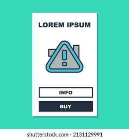 Filled outline Exclamation mark in triangle icon isolated on turquoise background. Hazard warning sign, careful, attention, danger warning important.  Vector