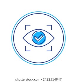 Icono de exploración de ojos relleno aislado en fondo blanco. Escaneando el ojo. Símbolo de comprobación de seguridad. Signo de ciberojo.  Vector