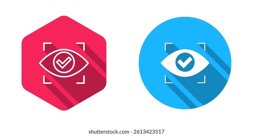 Filled and outline Eye scan icon isolated with long shadow background. Scanning eye. Security check symbol. Cyber eye sign.  Vector