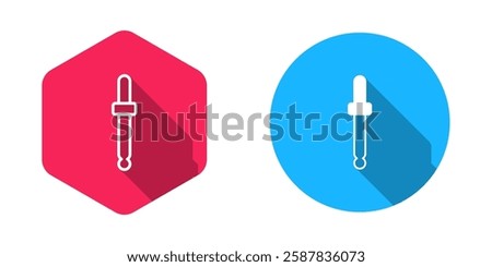 Filled and outline Eyedropper color picker palette icon isolated on isolated with long shadow background.  Vector