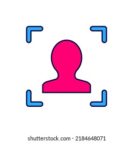 Filled outline Face recognition icon isolated on white background. Face identification scanner icon. Facial id. Cyber security concept.  Vector