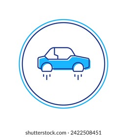 Filled outline Fantastic flying car icon isolated on white background. Hover car future technology future transport.  Vector