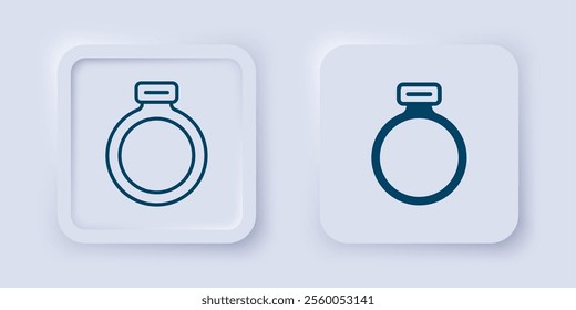 Filled and outline Fantasy magic stone ring with gem icon isolated on grey background. Square button. Vector