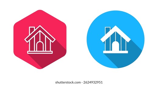 Filled and outline Farm house icon isolated with long shadow background.  Vector
