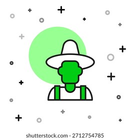 Granjero en el icono del sombrero aislado en el fondo blanco.  Vector