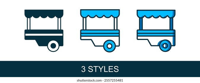 Filled outline Fast street food cart with awning icon isolated on white background. Urban kiosk.  Vector