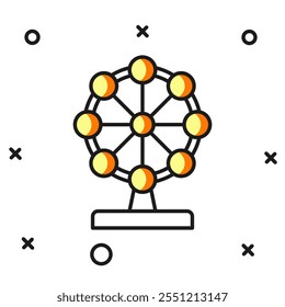 Gefüllter Umriss Riesenrad-Symbol einzeln auf weißem Hintergrund. Freizeitpark. Kinderspielplatz, Freizeitpark. Flach ausgefüllter Umrissstil mit Schatten. Vektorgrafik