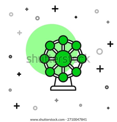 Filled outline Ferris wheel icon isolated on white background. Amusement park. Childrens entertainment playground, recreation park.  Vector