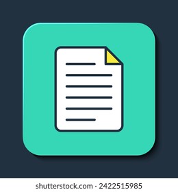 Umriss Dateidokument Symbol einzeln auf blauem Hintergrund. Checkliste-Symbol. Geschäftskonzept. Türkisfarbener Quadrat-Button. Vektorgrafik
