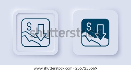 Filled and outline Financial growth decrease icon isolated on grey background. Increasing revenue. Square button. Vector