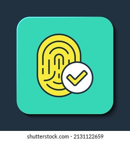 Filled outline Fingerprint icon isolated on blue background. ID app icon. Identification sign. Touch id. Turquoise square button. Vector