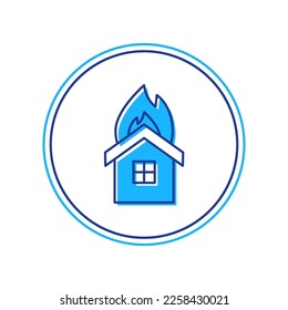 Filled outline Fire in burning house icon isolated on white background. Insurance concept. Security, safety, protection, protect concept.  Vector