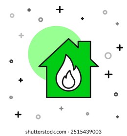 Filled outline Fire in burning house icon isolated on white background.  Vector