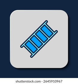 Filled outline Fire escape icon isolated on blue background. Pompier ladder. Fireman scaling ladder with a pole.  Vector