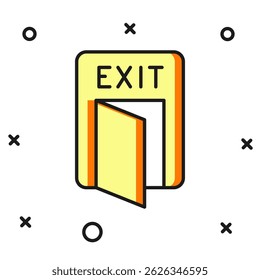 Filled outline Fire exit icon isolated on white background. Fire emergency icon. Flat filled outline style with shadow. Vector