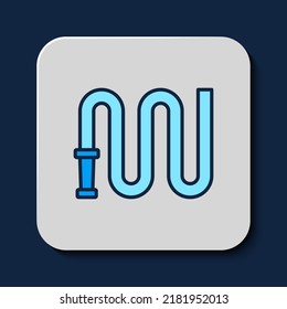 Filled Outline Fire Hose Reel Icon Isolated On Blue Background.  Vector