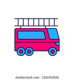 Filled outline Fire truck icon isolated on white background. Fire engine. Firefighters emergency vehicle.  Vector