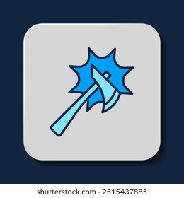 Icono de hacha de bombero de contorno lleno aislado sobre fondo azul. Hacha de fuego.  Vector