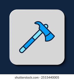 Icono de hacha de bombero de contorno lleno aislado sobre fondo azul. Hacha de fuego.  Vector