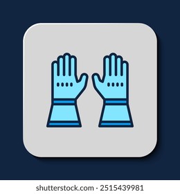 Filled outline Firefighter gloves icon isolated on blue background. Protect gloves icon.  Vector