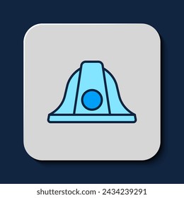 Filled outline Firefighter helmet or fireman hat icon isolated on blue background.  Vector