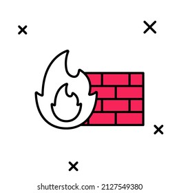 Filled outline Firewall, security wall icon isolated on white background.  Vector
