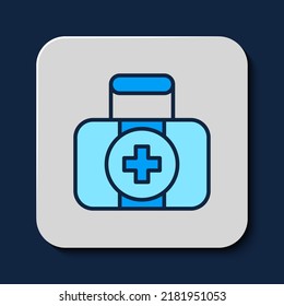 Filled outline First aid kit icon isolated on blue background. Medical box with cross. Medical equipment for emergency. Healthcare concept.  Vector