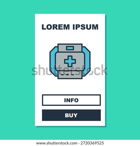 Filled outline First aid kit icon isolated on turquoise background. Medical box with cross. Medical equipment for emergency. Healthcare concept.  Vector