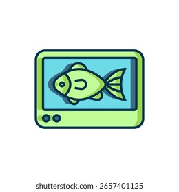 Filled outline Fish finder echo sounder icon isolated on white background. Electronic equipment for fishing. Flat filled outline style with shadow. Vector