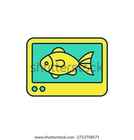 Filled outline Fish finder echo sounder icon isolated on white background. Electronic equipment for fishing.  Vector