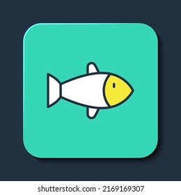 Filled outline Fish icon isolated on blue background. Turquoise square button. Vector