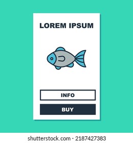Filled outline Fish icon isolated on turquoise background.  Vector
