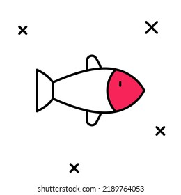 Icono de Pescado relleno aislado en fondo blanco.  Vector