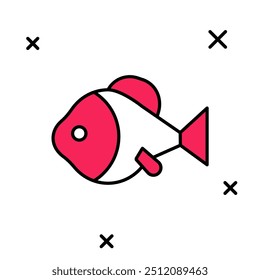 Filled outline Fish icon isolated on white background.  Vector