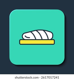 Filled outline Fish steak icon isolated on blue background. Turquoise square button. Vector