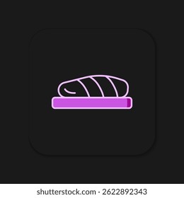 Contorno preenchido Ícone de bife de peixe isolado no fundo preto. Estilo de contorno preenchido plano com sombra. Vetor